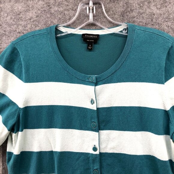 Talbots Pima Cotton Cardigan Womens Small S Short Sleeve Lightweight Stripe - Picture 3 of 8